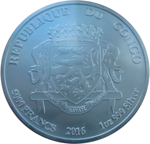 Конго 5000 франков 2016 Африканский лев СЕРЕБРО