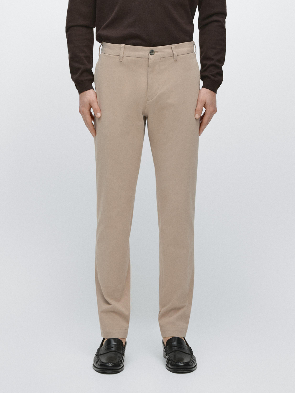 Massimo Dutti Зауженные брюки из смесовой хлопковой ткани, бежевый