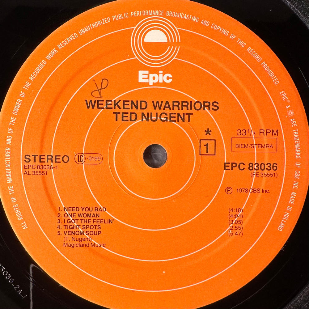 Ted Nugent ‎– Weekend Warriors (Европа 1978г.)
