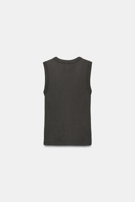 ZARA ХЛОПКОВАЯ ФУТБОЛКА С V-ОБРАЗНЫМ ВЫРЕЗОМ, АНТРАЦИТОВО-СЕРЫЙ