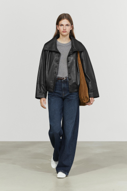 Massimo Dutti Кожаный бомбер, черный