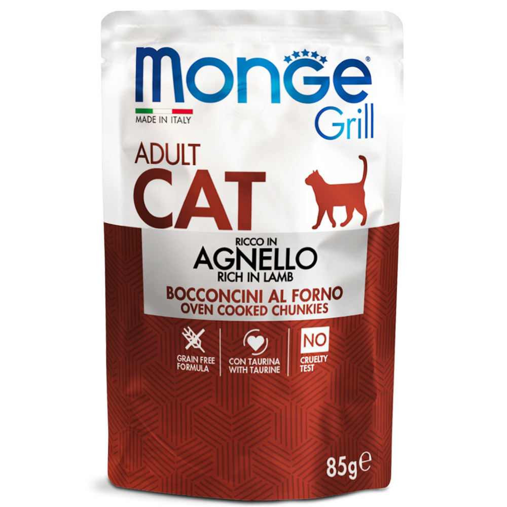 Monge Влажный корм Cat Grill для взрослых кошек, из новозеландского ягненка, паучи 85 г