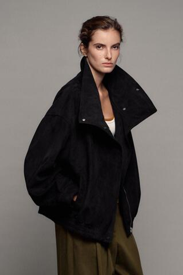 ZARA БОМБЕР ИЗ ИСКУССТВЕННОЙ ЗАМШИ, ЧЕРНЫЙ