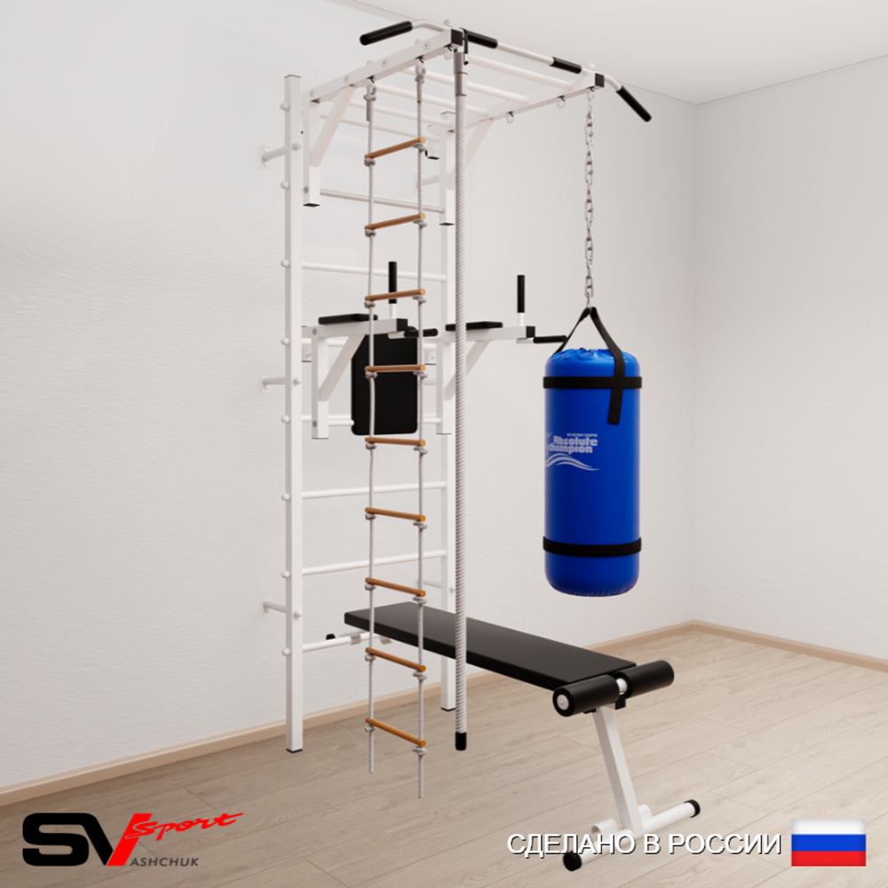 Шведская стенка Sv Sport 5552 (Турник рукоход/Брусья/Скамья/Канат/Лестница/Цепь/Мешок 22кг)