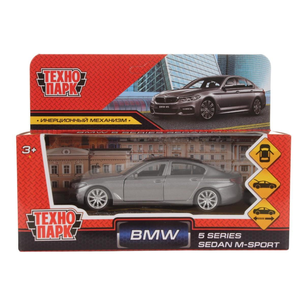 Модель ин. мет. "BMW 5 Series Sedan M-Sport" 12см, двери, багаж, сер, коробка 5ER-12-GY (Технопарк)