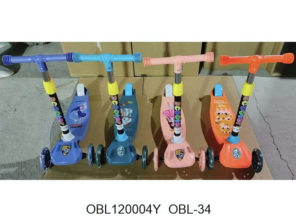 Самокат 3-х колесный, 22*58*55см. колеса светятся, фиолет.руль регулир.OBL-34
