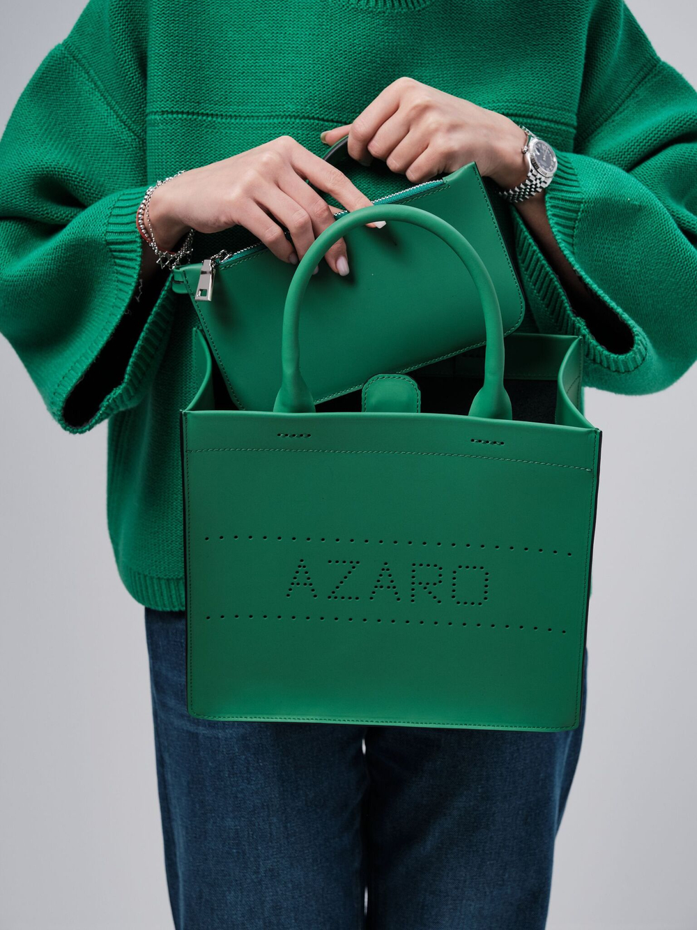 Сумка кожаная Azaro 30586 зеленая весна