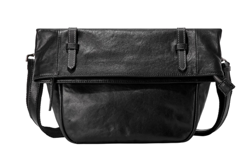 Ace Paul Vegetable Tanned Cow Leather Messenger Bag Fixed Gear Bike Shoulder Bag Crossbody Bag Large Size Unisex Black