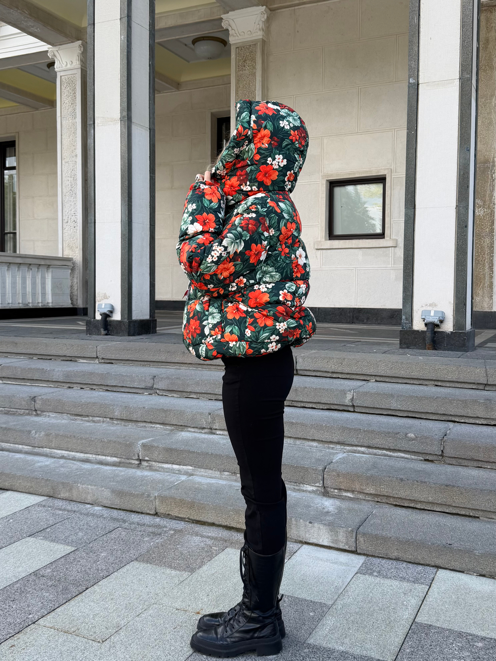 Пуховик Рокет принт черный