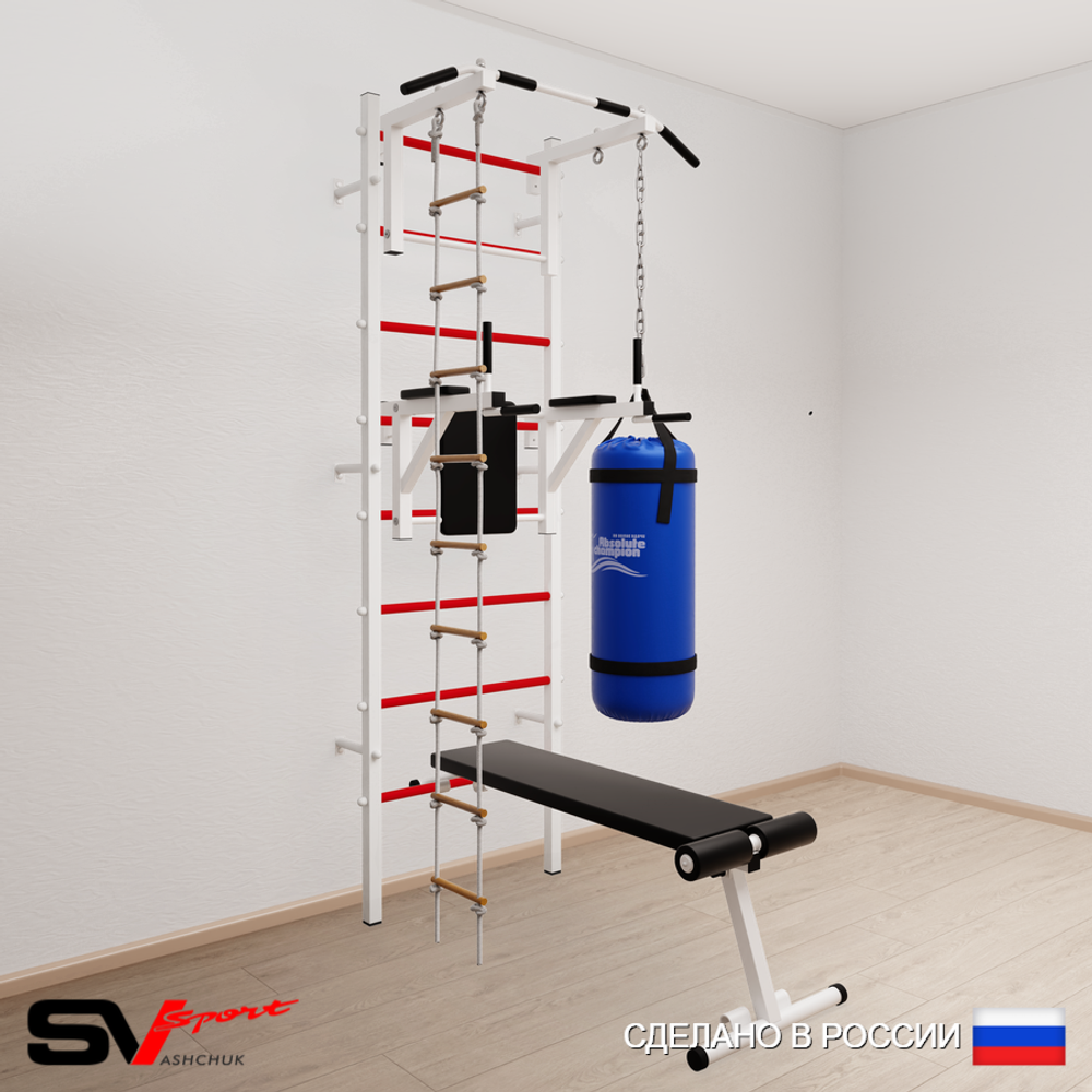 Шведская стенка Sv Sport усиленная 6821 (Турник стандарт/Брусья/Скамья/Лестница/Цепь/Мешок 15кг)