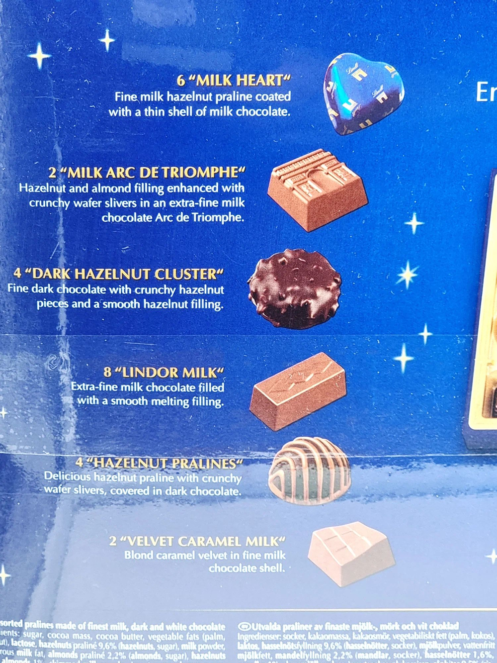 Шоколадные конфеты ассорти Lindt Champs-Elysees, молочный, темный и белый шоколад с начинкой, 469 г