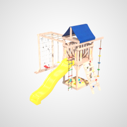 Детская площадка неокрашенная Fun Land с модулем сетка-рукоход, подвесным креслом и качелями