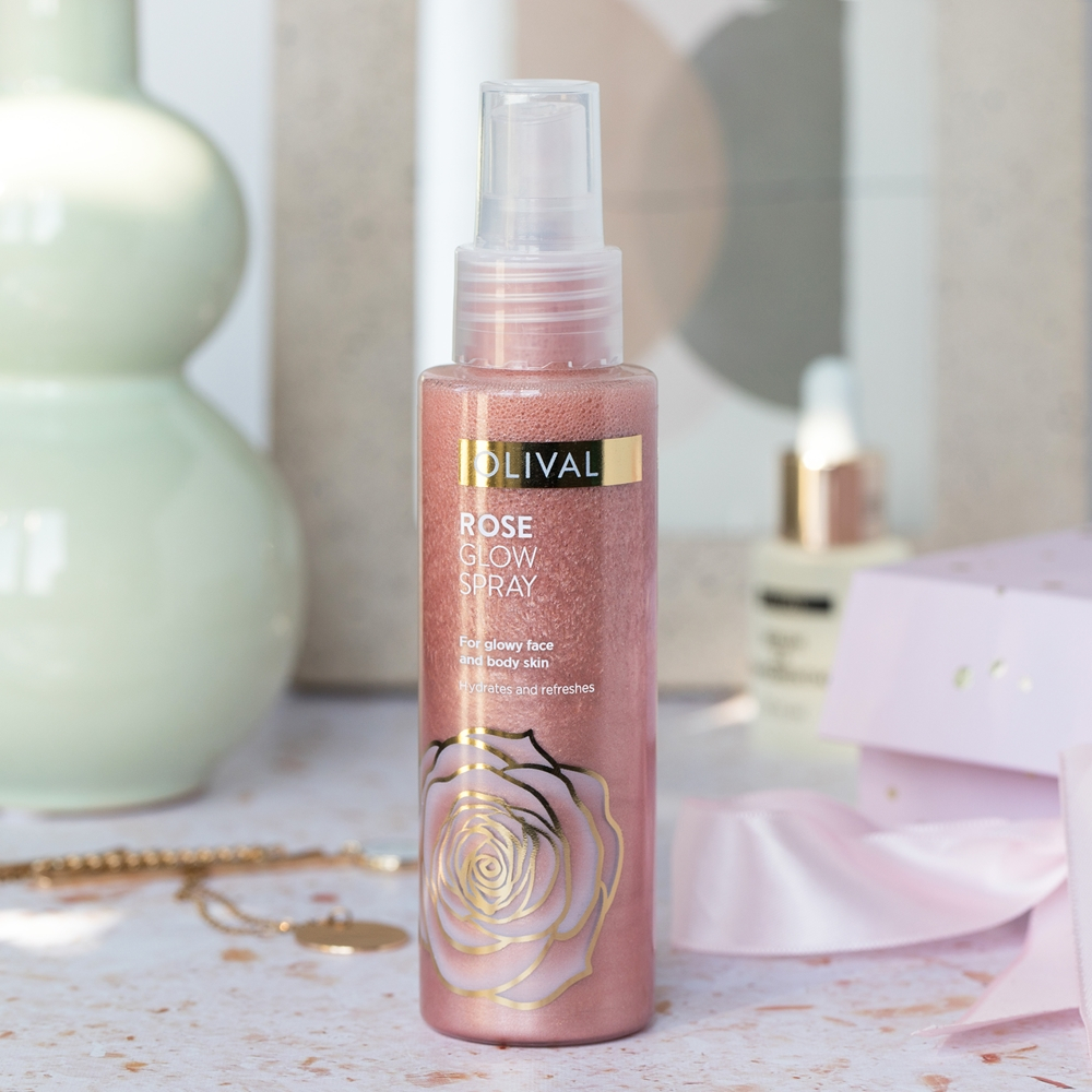 Olival Rose Glow - Сияющий спрей для лица и тела с блестками, 100 ml