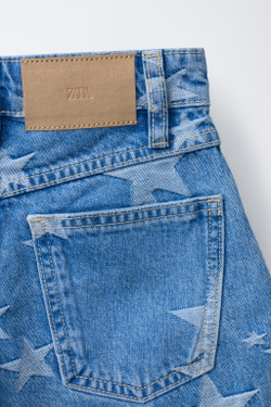 ZARA ДЖИНСОВЫЕ ШОРТЫ СО ЗВЕЗДАМИ, СИНИЙ