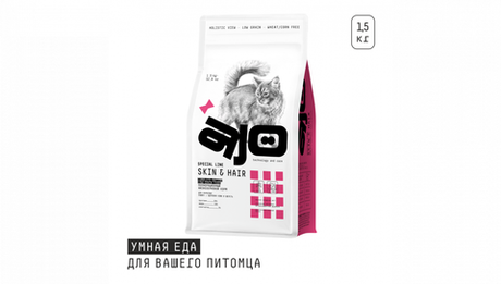 AJO (Айо) Cat Skin & Hair Сухой полнорационный корм для кошек здоровая кожа и красивая шерсть, 1,5 кг
