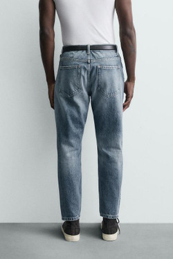 ZARA УКОРОЧЕННЫЕ ДЖИНСЫ SLIM FIT, ВЫЦВЕТШИЙ СИНИЙ