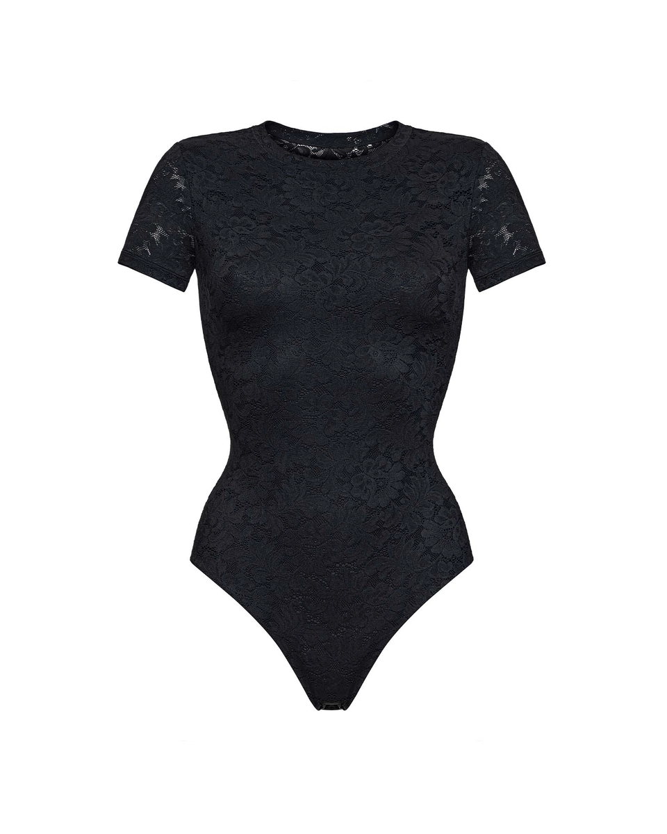 боди Openwork с коротким рукавом черное