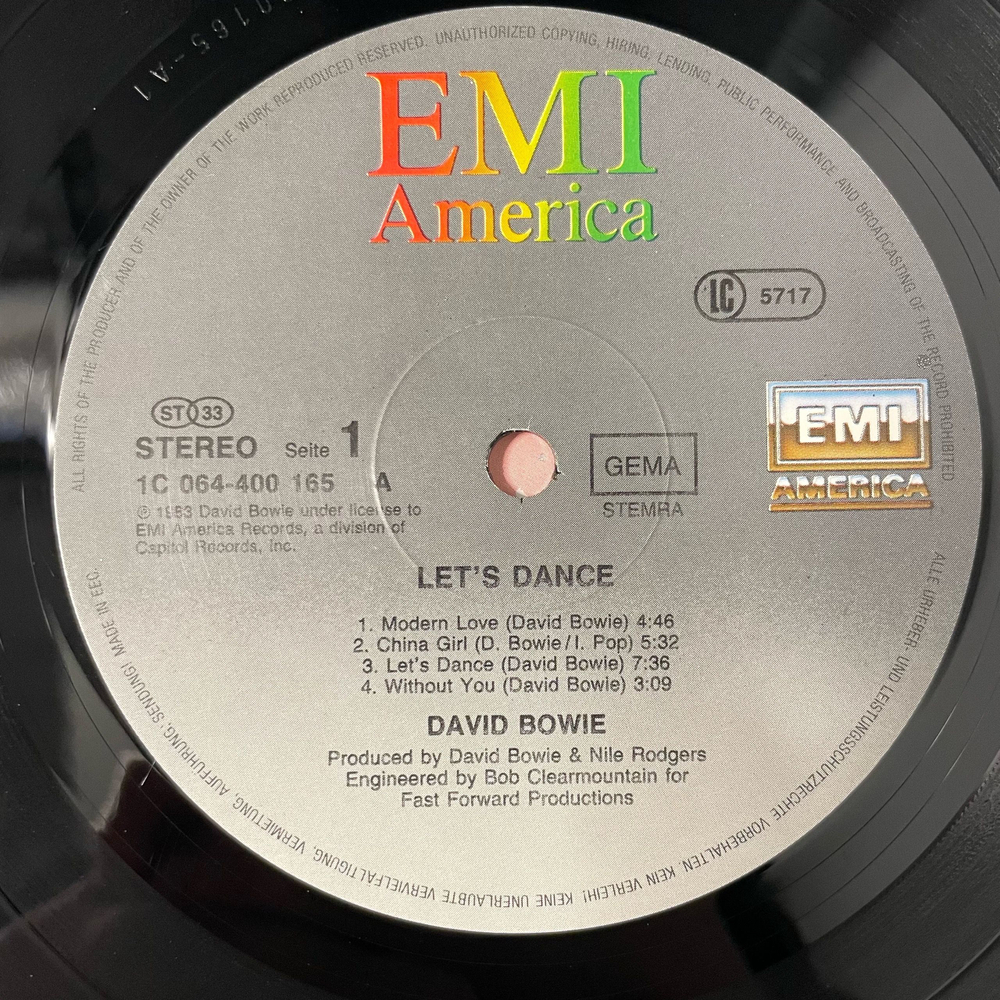 Винтажная виниловая пластинка LP David Bowie Let's Dance (Германия 1983)