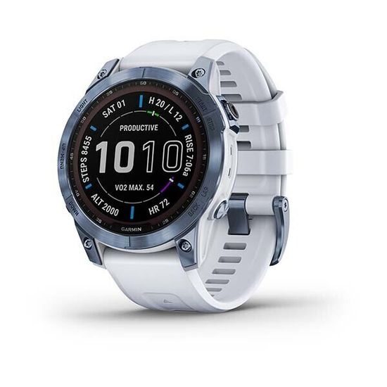 Умные часы Garmin Fenix 7 Sapphire Solar Титан Mineral Blue DLC с ремешком из белого камня 47 мм