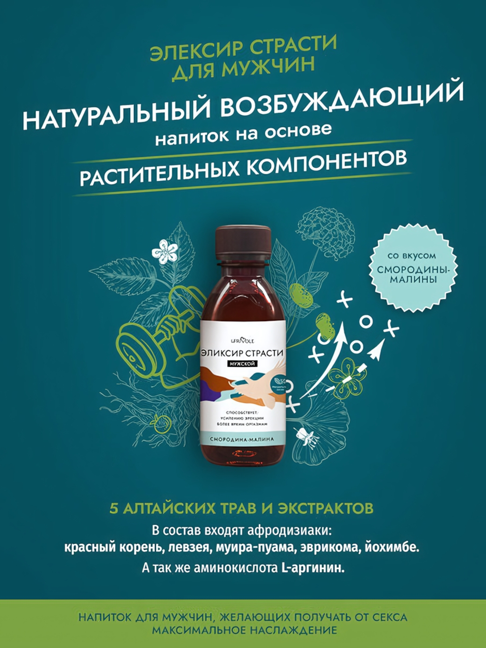 Мужской Эликсир страсти (Смородина-малина) 250мл (Цвет: прозрачный)