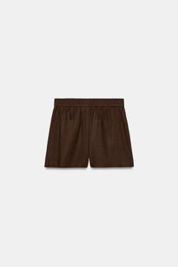 ZARA ШОРТЫ ИЗ СМЕСОВОГО ЛЬНА С ЭЛАСТИЧНЫМ ПОЯСОМ, КОРИЧНЕВЫЙ
