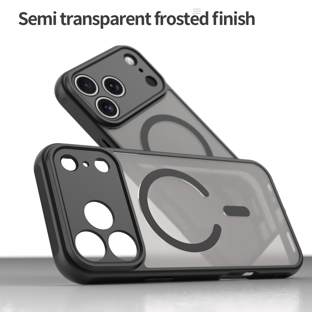 Матовый полупрозрачный чехол с MagSafe для iPhone 17 Pro Max, усиленные боковые рамки черного цвета