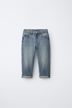 ZARA ДЖИНСЫ STRAIGHT С ДЕКОРАТИВНОЙ СТРОЧКОЙ, СИНИЙ