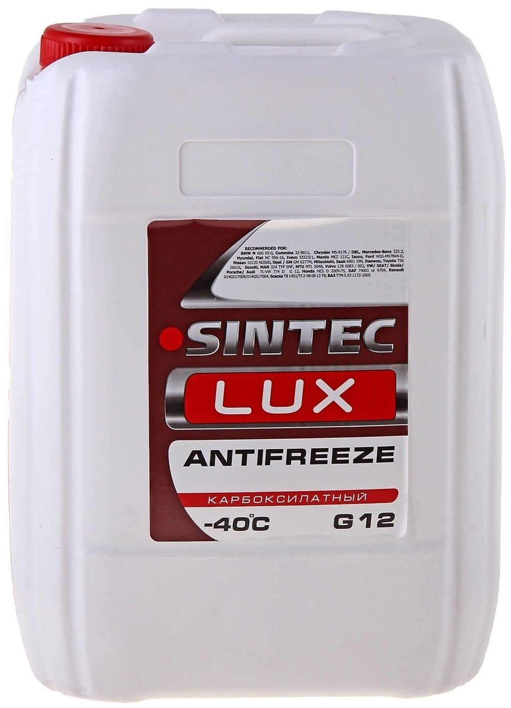 Антифриз Sintec LUXE G12+ готовый -40 красный 10 кг 614504