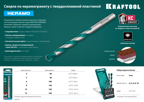 29175-100-6 Сверло по керамограниту с твердосплавной пластиной