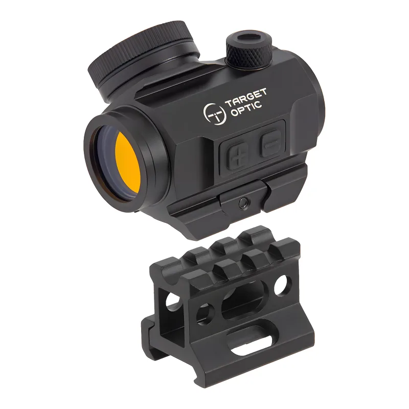 Коллиматор Target Optic 1x22, Weaver, красная марка, проставка, аккумулятор - общий вид с высоким кронштейном
