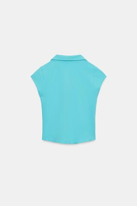 ZARA ТОП В СТИЛЕ РУБАШКИ, БИРЮЗОВЫЙ