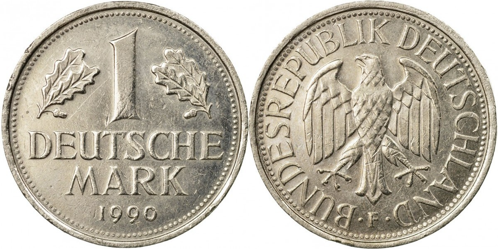 Германия - ФРГ 1 марка, 1990 F Орёл XF