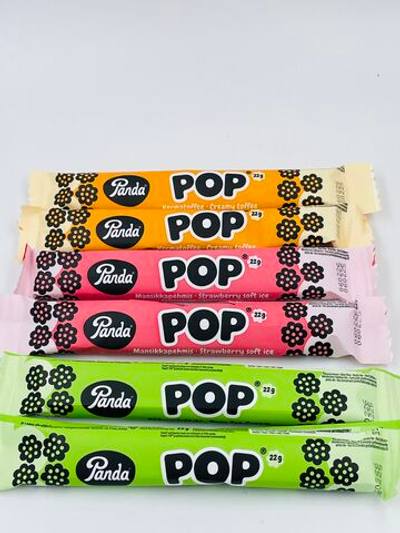 Лакрица Panda POP микс (6 шт. по 22 г) с начинками (клубника, сливочная ириска, груша) 132 г (Из Финляндии)