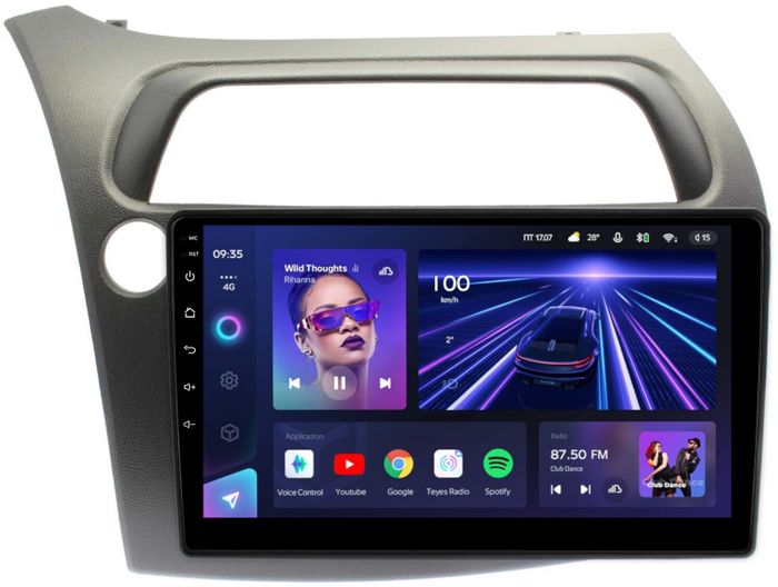 Магнитола для Honda Civic 8 хэтчбэк 2006-2011 левый руль - Teyes CC3L монитор 9" IPS на Android 10, CarPlay, 4G SIM-слот