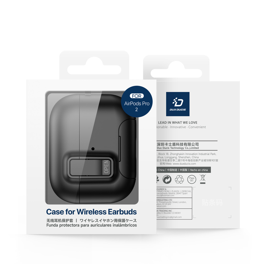 Чехол с замком и подставкой от Dux Ducis для наушников AirPods Pro 2, черный цвет, серия PECQ Series