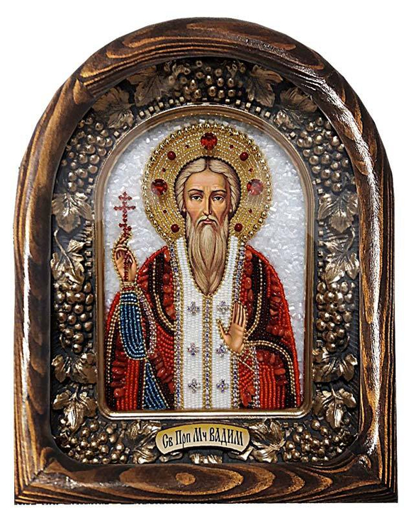 Дивеевская икона святой преподобномученик Вадим, печать, коралл и бисер
