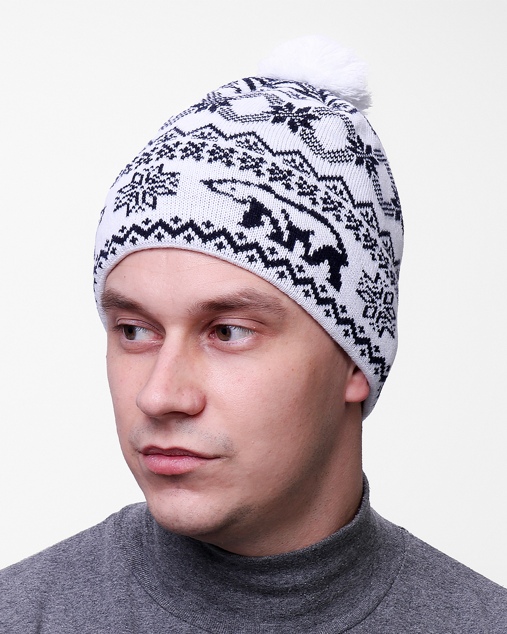 Мужская шапка PRIVAL  с отворотом АРКТИКА белый