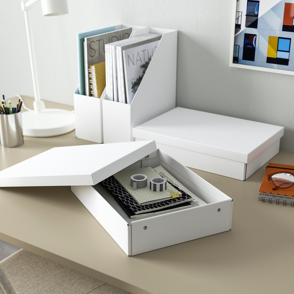 IKEA FJÄDERHARV  (ИКЕА ФЙЭДЕРХАРВ)  -  Коробка с крышкой - белый 25х35х8 см
