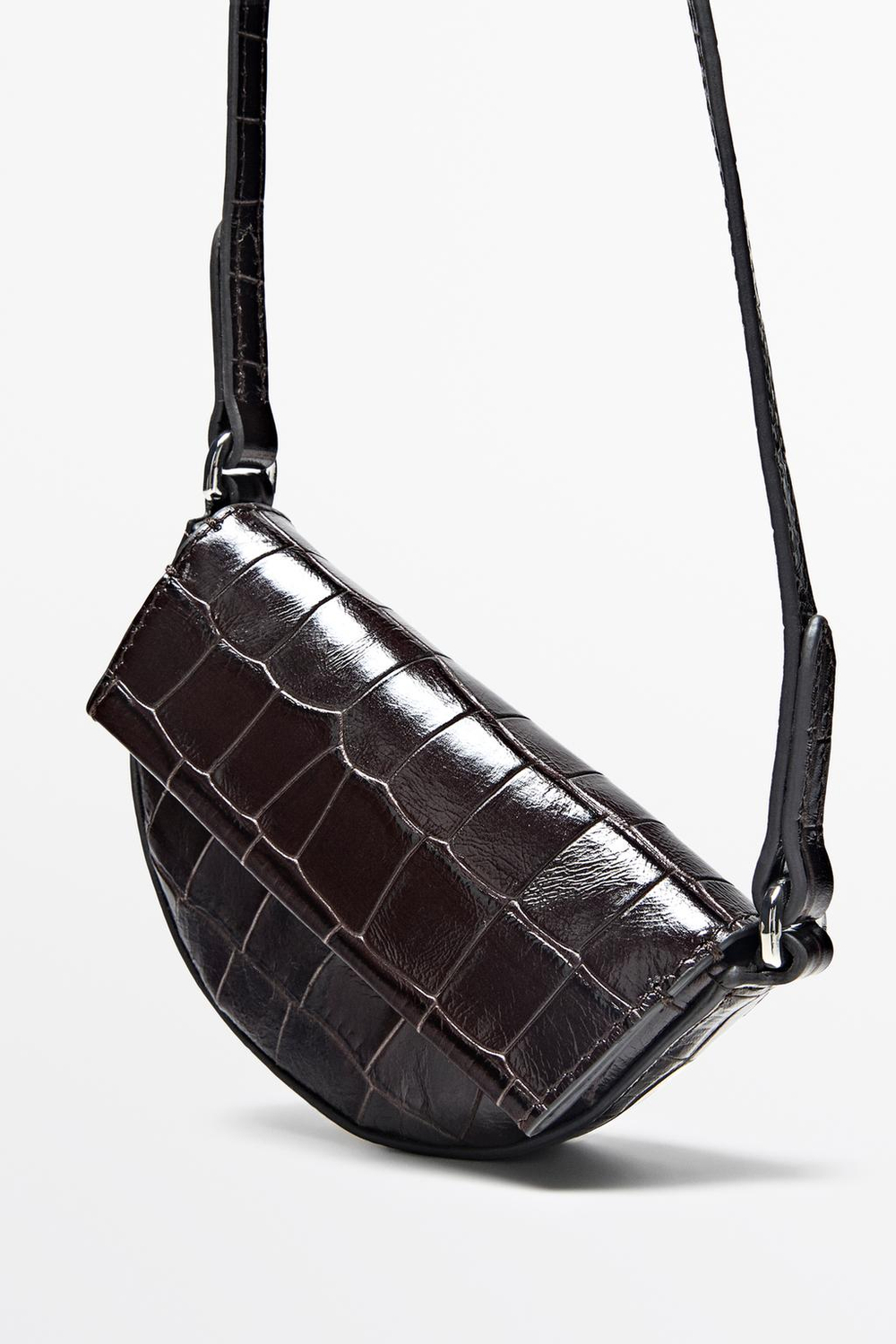 Massimo Dutti Мини-сумка из кожи с эффектом под крокодила, коричневый