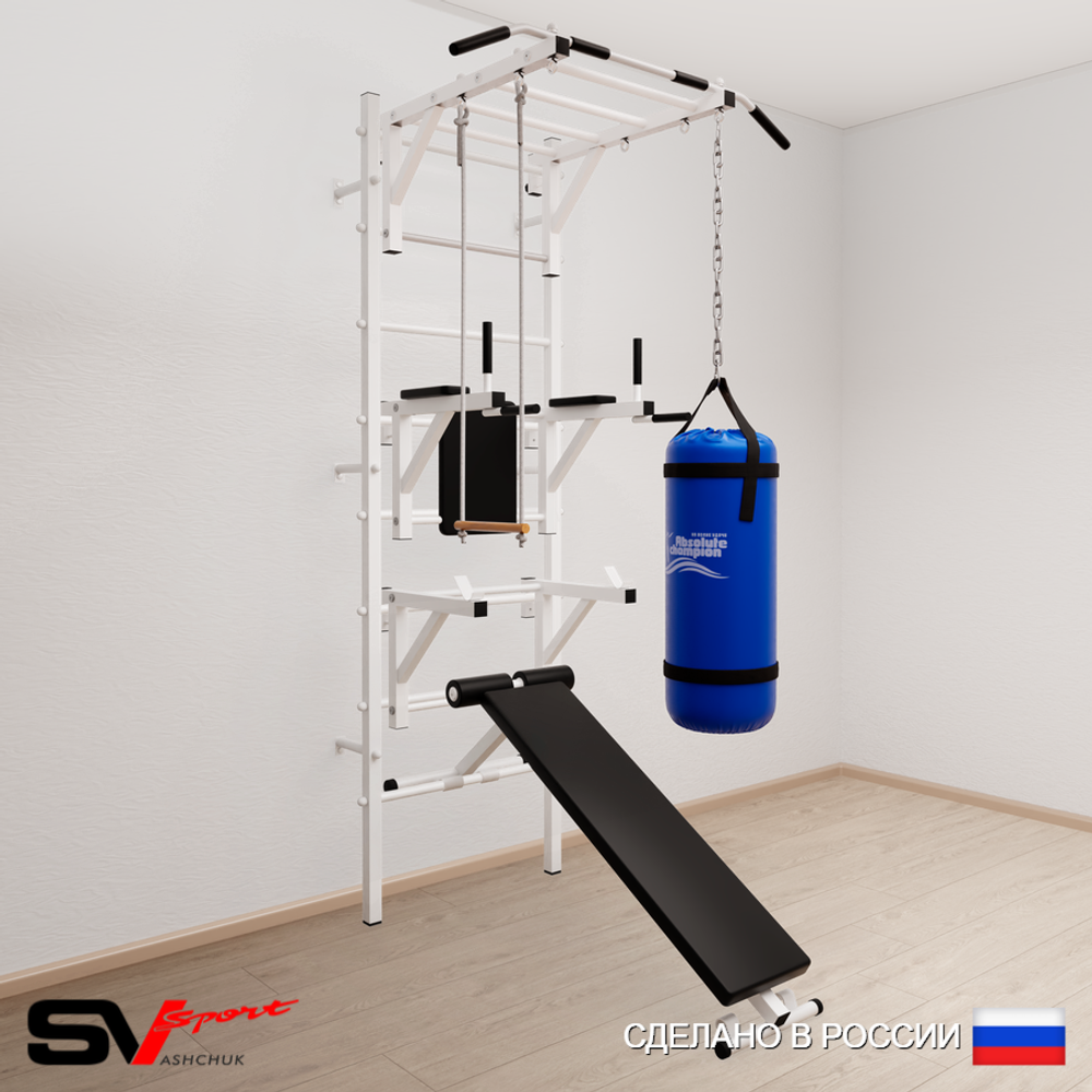 Шведская стенка Sv Sport усиленная 6633 (Турник рукоход/Брусья/Стойка/Скамья/Трапеция/Цепь/Мешок 30кг)
