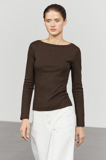 Massimo Dutti Футболка с длинными рукавами и вырезом лодочкой, коричневый