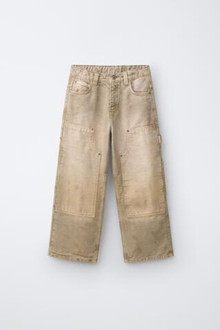 ZARA ХОЛЩОВЫЕ БРЮКИ WIDE LEG, ЭКРЮ