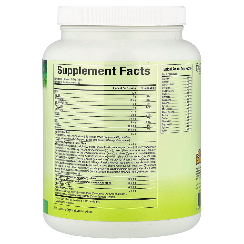 Natural Factors, Whole Earth & Sea®, Organic Protein & Greens, Unflavored, 1.41 lbs (640 g)