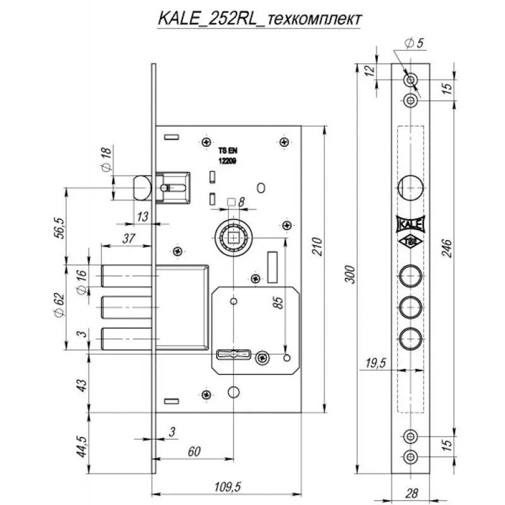 Замок KALE 252/RL никель 4ключа ТЕХ.КОМПЛЕКТАЦИЯ
