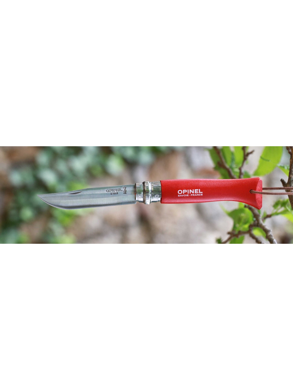 Нож Opinel №8 Trekking, нержавеющая сталь, кожаный темляк, красный, 001705