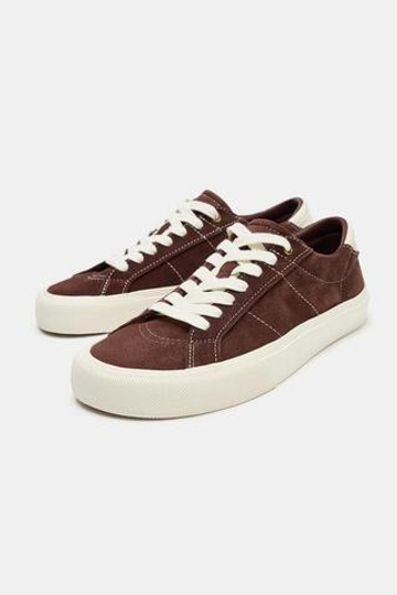 ZARA КРОССОВКИ ИЗ КОЖИ BAREFOOT, КРАСНЫЙ БУРГУНДИ