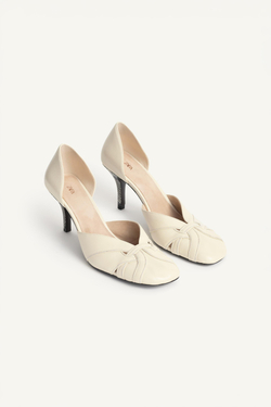 ZARA КОЖАНЫЕ ТУФЛИ НА КАБЛУКЕ - LIMITED EDITION, ЭКРЮ/БЕЛЫЙ