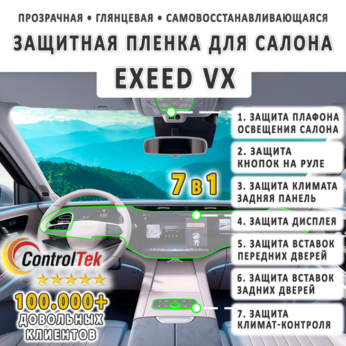 EXEED VX (2024) - комплект защитных пленок 7 в 1. Пленка защитная ControlTek HYBRID со слоем TOP COAT. Толщина: 6 mil. (175 мкм.)