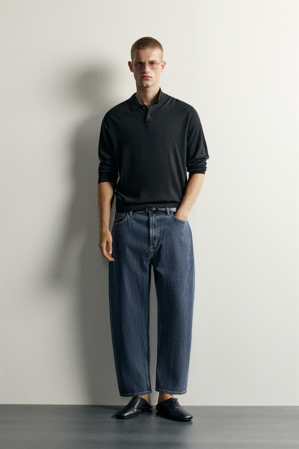 ДЖИНСЫ TAPERED WIDE FIT В ПОЛОСКУ — ZARA
