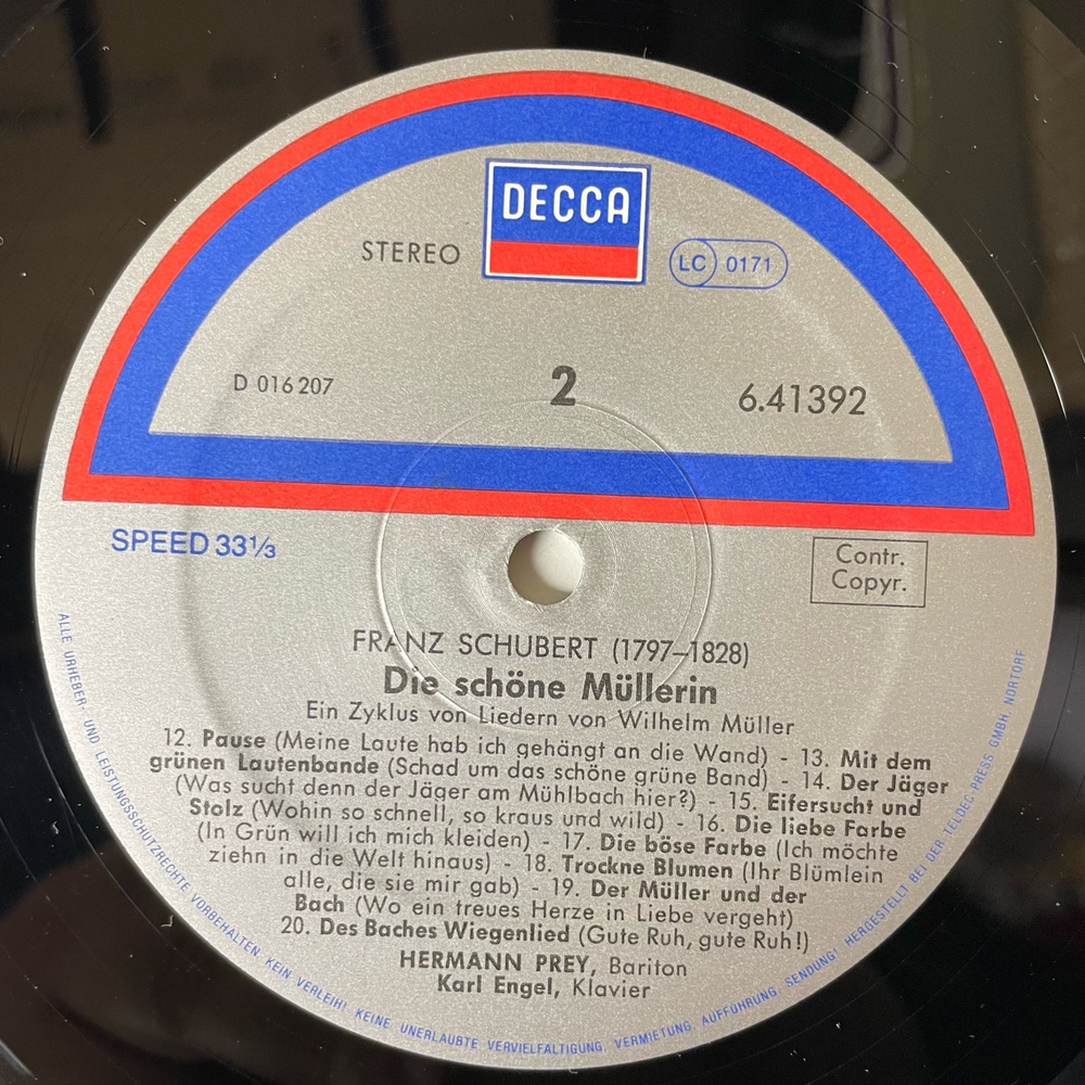 Винтажная виниловая пластинка LP Franz Schubert Шуберт, Hermann Prey, Karl Engel, Die Schone Mullerin (Германия 1975)